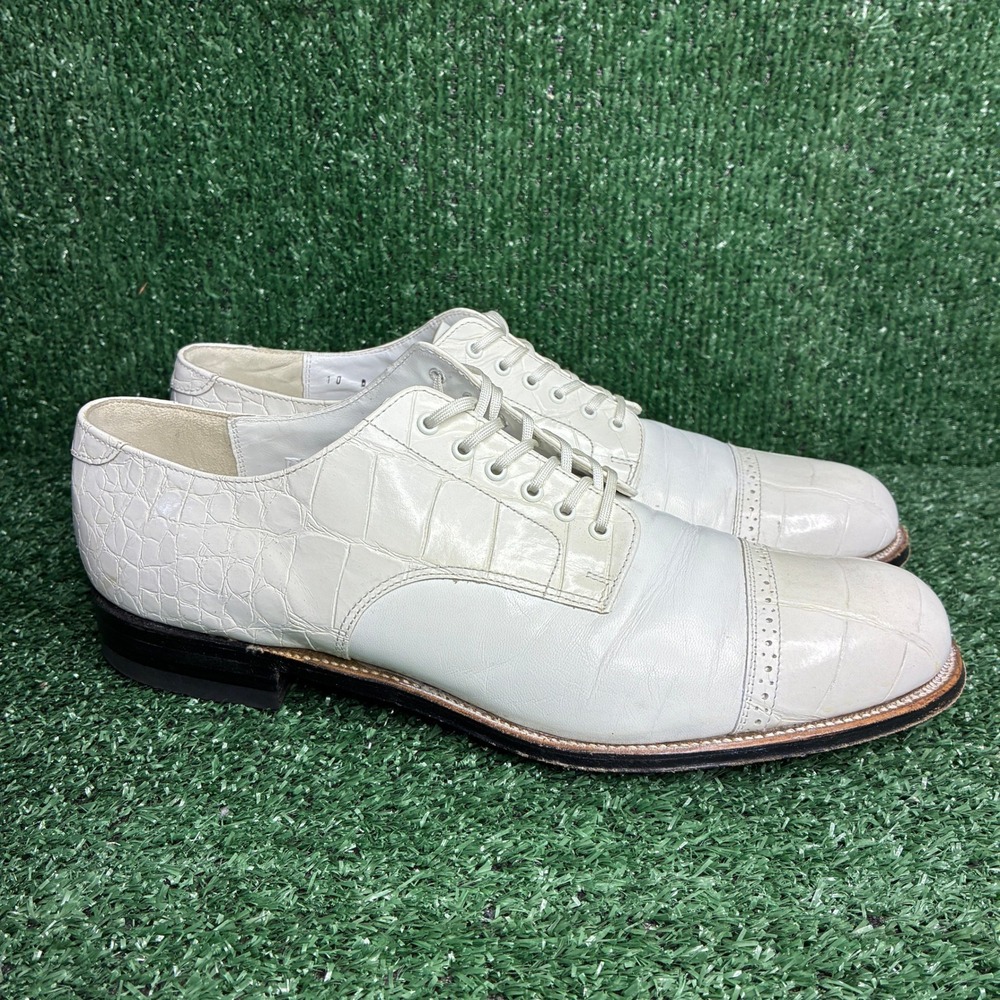 Stacy Adams Madison Cap Toe Croc Leather Oxford Dress Shoes White Mens Size 10